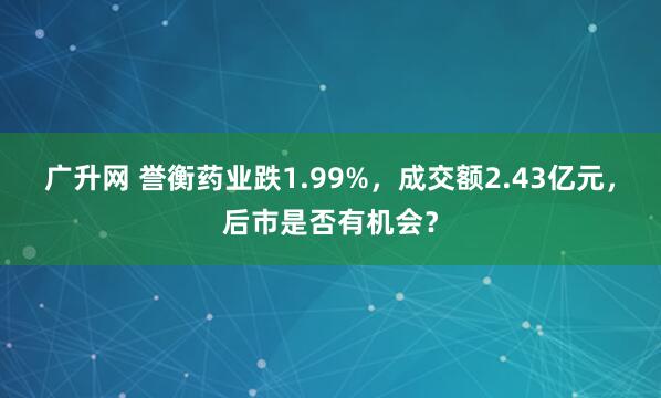 广升网 誉衡药业跌1.99%，成交额2.43亿元，后市是否有机会？